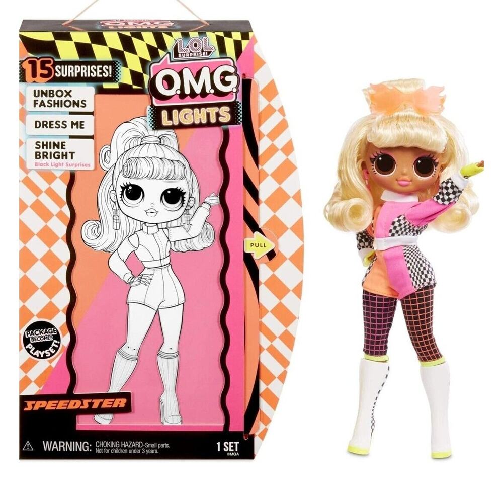 LOL Surprise OMG Lights Speedster Doll Racer Playset Black Light Fashion 2020